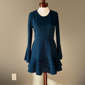 Parker navy blue bell sleeve fit n flare sheath dress Sz 6